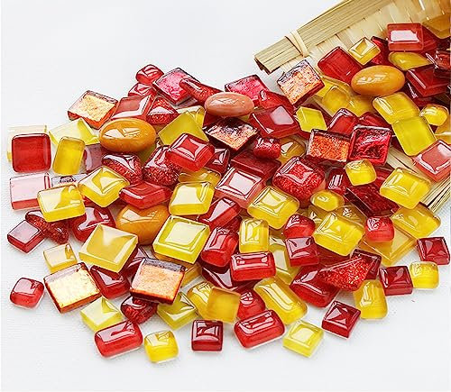 1.1 Pfund Mosaiksteine zum Basteln,Muggelsteine für Kreativ DIY,Mini Buntglas Dekosteine für Draußen,RotOrange