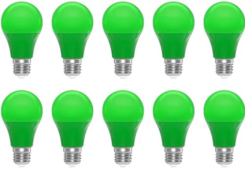 ZFQ 3W E27 Farbige Glühbirnen A60 3W LED Leuchtmittel Birnenform Grün Farbige E27 LED Glühbirne 250LM, für Außen, Partys, Bühnen, Innendekorationen, 10er Pack
