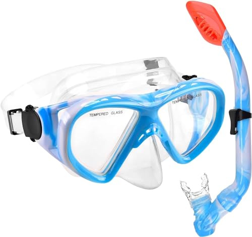 Kids Snorkel Set, Anti-Fog Kids Snorkel Mask 180 Degree Panoramic View