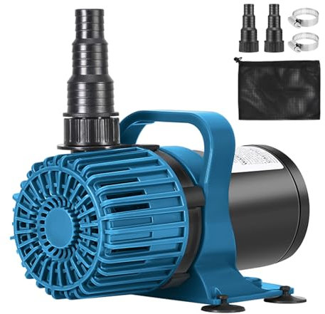 TONGCHANT 1600GPH 100W Pond Pumps for Outdoor Ponds, Waterfalls, Aquarium and Garden, Large Fountain Pump with 20ft Cord, 180° Adjustable Flow, Debris Barrier Bag, Quiet Operation, UL listed