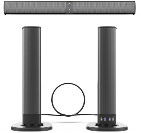 LEUTED Soundbar 2 in 1 Divisibile per TV e PC, Altoparlante con Bluetooth, AUX e FM, Nero