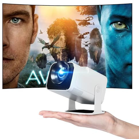 Hauskit Mini Beamer, 270° Drehbar Tragbarer Projektor, 4k Unterstützt 1080P Kurzdistanzprojektor mit Android 11.0, WiFi & Bluetooth 5.2, Smart Home Projektor, Weiß