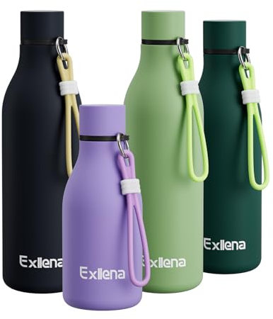 Exllena Small Metal Water Bottle, 350ml Keeps Drinks Cold 24 Hrs/Hot 12 Hrs, BPA Free (Purple)