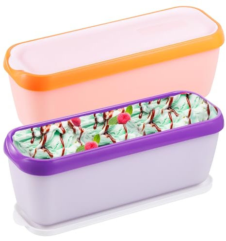 Huiguli 2 Pièces Bac a Glace Maison 1,5 Litre, Récipients à Glace avec Couvercle Réutilisables, Rectangulaire Boîte Crème Glacée pour Fait-Maison Yaourts Desserts, Sans BPA