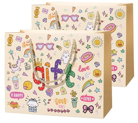 FOSDICK 2 bolsas de regalo de lujo de feliz cumpleaños, bolsas de regalo para regalos, 25 x 12 x 20 cm, bolsas de dulces para decoración de ducha de niños y niñas