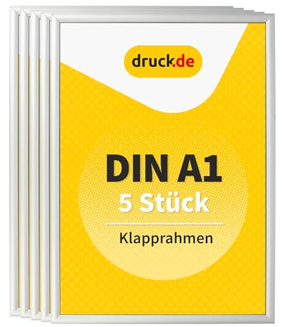 druck.de 5 cornici pieghevoli A1 per poster, cartelli, pubblicità, telaio in alluminio con profilo da 2,5 cm, adatto per montaggio a parete, protezione trasparente in plastica protegge il vostro