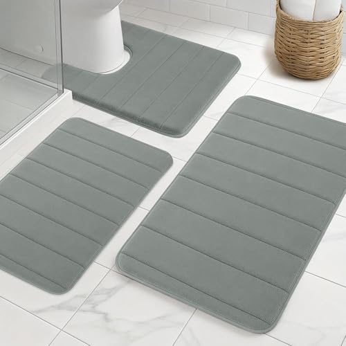 NAKIHOUSE Badezimmerteppich Set 3 Teilig rutschfest & Saugfähig Badematte
