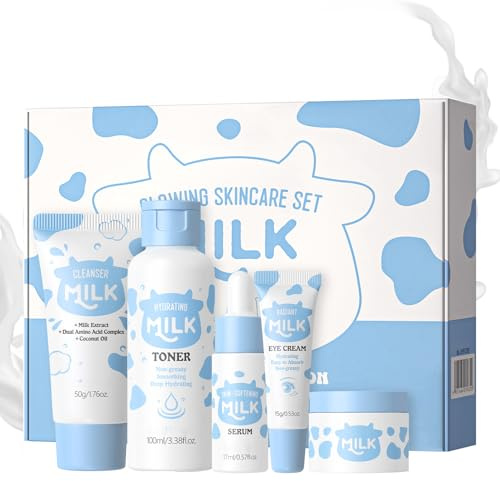 Set per la cura della pelle al latte, set per la cura del viso al latte per ragazze adolescenti e donne, set per la cura della pelle idratante e delicata, set regalo per la cura della pelle per tutti