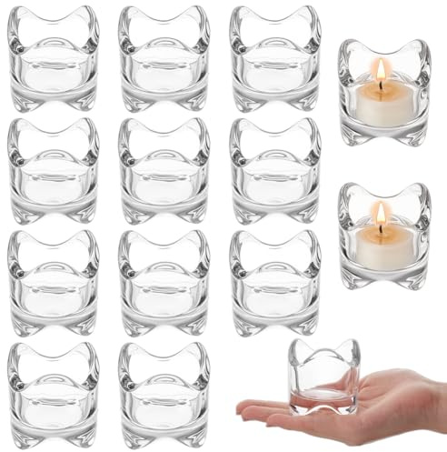INTERWARM 14 Paquet de Porte Bougies Votives Lumineuses Petits Photophores en Verre de 5.7cm pour Bougies Chauffe Plat Parfaits pour Décorer Les Centres de Table de Mariage Maison Noël Thanksgiving