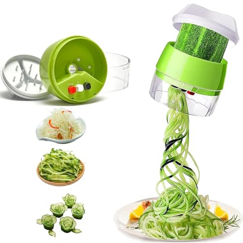 4 in1 Spiralschneider Hand für Gemüsespaghetti, Hand Spiralschneider Gemüse,Gemüsehobel für Karotte, Gurke, Kartoffel,Kürbis, Zucchini, Zwiebel