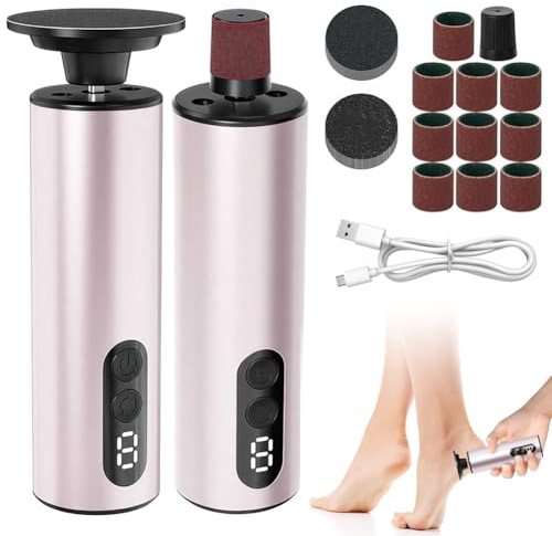 Eliminador de callos eléctrico, juego de pedicura para el cuidado de los pies eléctrico, 100% resistente al agua IPX7, 54 modos y parada automática 10s, 30 papeles de lija, inalámbrico, tipo C
