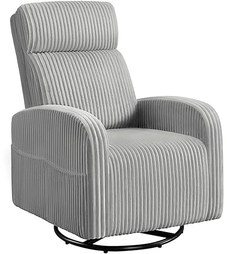 Yaheetech Rocking Chair for Adults, Corduroy Swivel Rocker Recliner with Side Pockets & High Back, 360-Degree Swiveling Nursing Glider Armchair for Nursery/Living Room/Bedroom, Light Grey