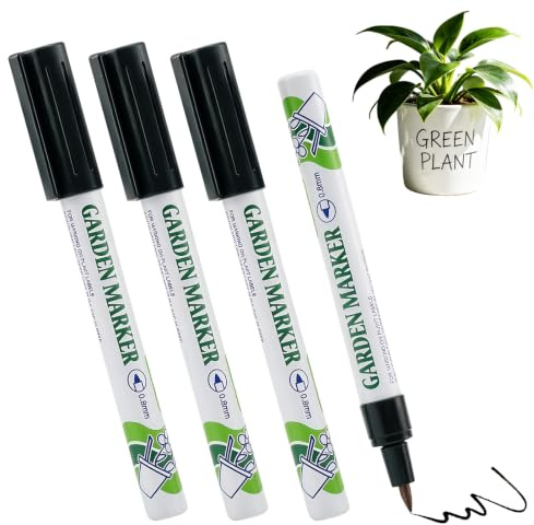 4 Pack Garden Marker Pens for Plant Labelling, Waterproof & Quick Dry Ink | UV-Resistant Marker Pen 0.8mm Tip for Plants Pots Tools, Permanent Outdoor Markers for Wood Glass Plastic Porcelain Surfaces