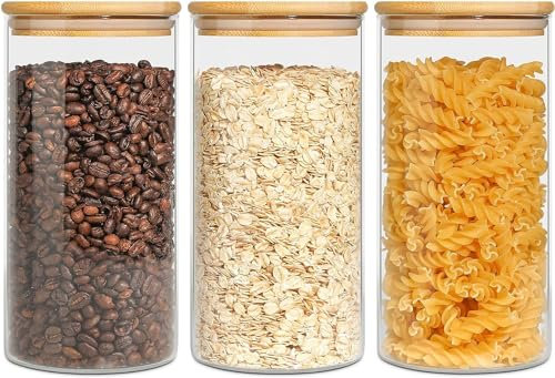 ComSaf 850ml Luftdichter Vorratsgläser mit Deckel, 3er Set Aufbewahrungsglas aus Borosilikatglas, Haushalt Glasbehälter Vorratdosen Set für Spagetti Getreide Bohnen, Vorratsdosen Glas mit Deckel Rund
