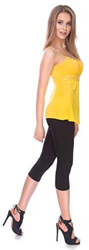 SOFTSAIL Dam 3/4 bomull solida leggings säkrade capri träningskläder gym yoga fitness vardagliga beskurna byxor storlekar 8-28 UK, Svart, 46 SE