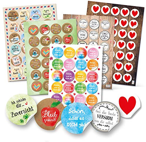 Logbuch-Verlag 131 Aufkleber Set Sprüche Sticker selbstklebend Freundschaft Liebe Herzen Schön dass es dich gibt Ø 4 cm