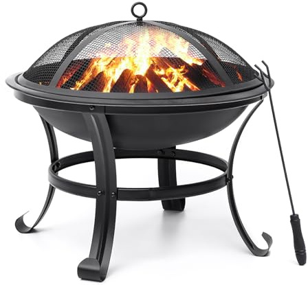 Eldstad 22 tum träbrinnande eldgropar utomhus eldstad stål grill eldsskål med gnistskärm, timmerggaller, poker för camping uteplats trädgård picknick brasa