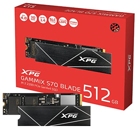 ADATA Unidad de Estado sólido XPG GAMMIX S70 Blade 512 GB PCIe Gen4x4 M.2 2280 High-End-Gaming, Black