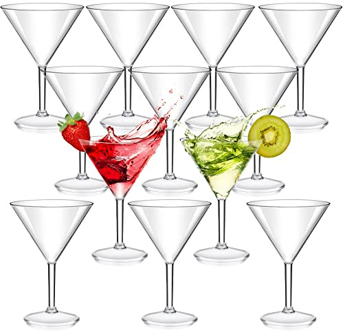 Patelai 12 Pcs Plastic Martini Glasses Reusable 10 oz Clear Crystal Martini Cocktail Glasses with Stem for Espresso, Cosmopolitan, Gimlet, Home Bar, Wedding, Party, Glassware Gift Set