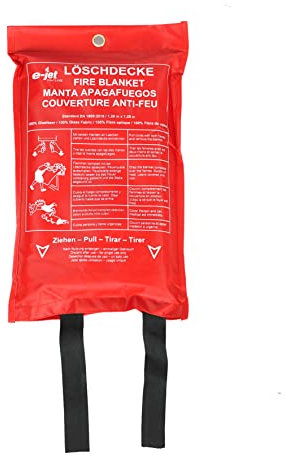 e-jet FIGHTS FIRE Couverture anti-feu XL 120 x 120 cm - DIN EN 1896 Standard 2019 - Agent extincteur en fibre de verre - Rouge vif - Œillets de suspension