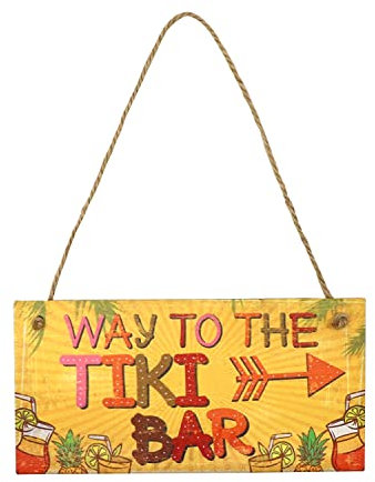 CHEERYMAGIC Tiki Bar Accessories, Way To The Tiki Bar Pub Hanging Plaque Beer Cocktails Beach Decoration Sign for Hawaiian Luau Summer Beach Party A11-TKJBMP