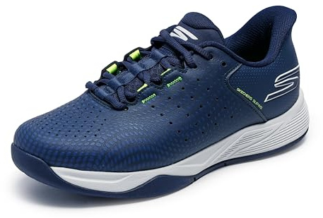 Skechers Men's Viper Court Reload Hands Free Slip-Ins Pickleball Sneaker, Navy/Yellow, 11