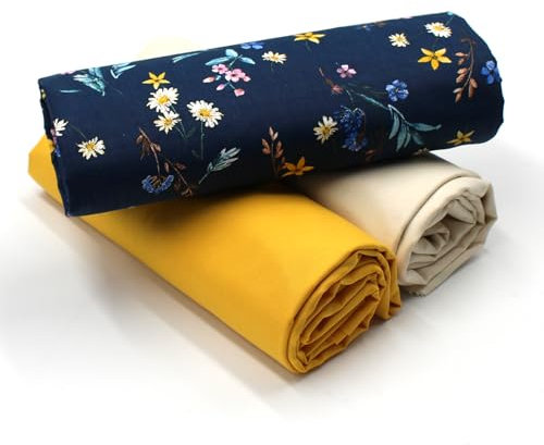 VmG-Store 1,5m Baumwollstoff Set Designstoff + 2x Uni farblich abgestimmt 100% Baumwolle Material Auswahl (Wiesenblumen Navy Set23)