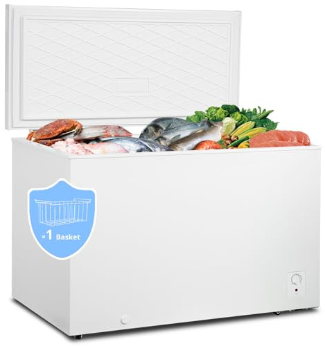 SMETA Chest Freezer 14 Cu. Ft, Deep Freezer Chest with Removable Basket, 4 Wheels, Adjustable Thermostat, Energy Efficient, Low Noise, Fast Freezing Ideal for Garage, Kitchen, Office, Basement
