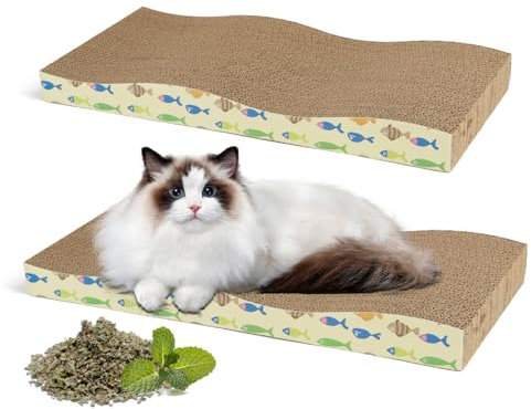 Nobleza Katzen kratzbrett mit Minze, 2 Stücke Wellpappe Kratzmatten, Recycelbar Qualitäts-Pappe Kratzpad,Kratzpads Beidseitig Erhältlich