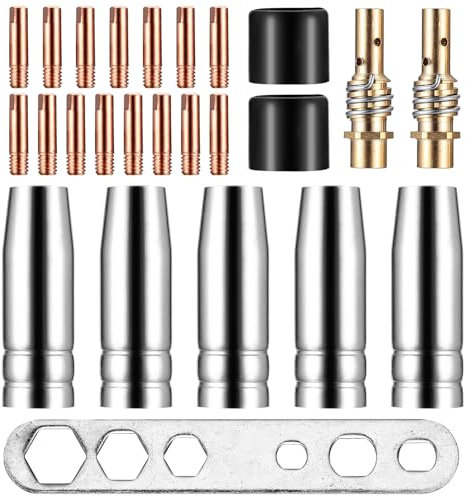 Tenbrachian 25 Pcs M6 MIG Welding Tips 1.0mm, Welding Torch Contact Tips, MIG Fit MAG MB15 15AK Welder Consumable Accessory, Fit 15AK MB15 MIG MAG Welding Torch Conical Nozzle Cup Gas Nozzles