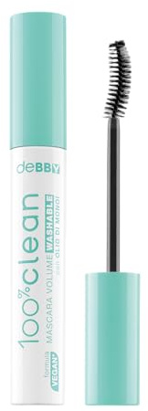 deBBY, 100% clean MASCARA VOLUME WASHABLE Nero, Effetto Volumizzante con Formula Vegana Lavabile con Acqua Calda, Arricchito con Olio di Monoi Idratante, Texture Cremosa e Modulabile