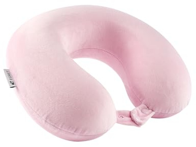 Egret Memory Foam Travel Neck Pillow, 360° Ergonomic Head, Neck & Chin Support for Airplane Flights, Soft Washable Neck Pillow for Travel, Car & Office (Pink