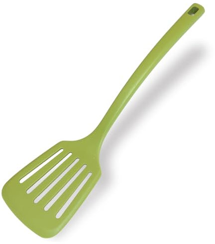 Fackelmann Paletta forata da cucina, spatola in silicone antistatico, paletta rigata per fritti, anima interna in acciaio, dimensioni 33x8,3 cm, Linea Oliva