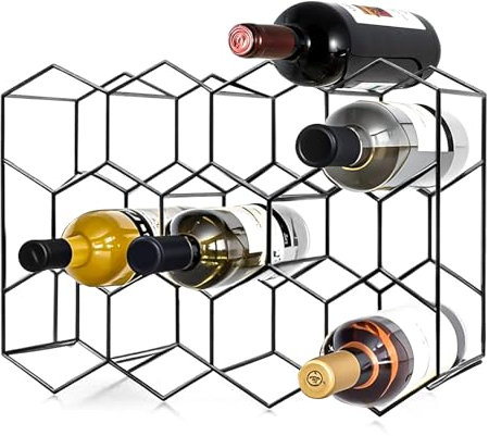 Savieva Weinregal aus Metall mit 11 Fächern und 3 Ebenen – für 14 Flaschen, platzsparender Organizer für die Arbeitsplatte in Küche/Wohnzimmer (Schwarz)