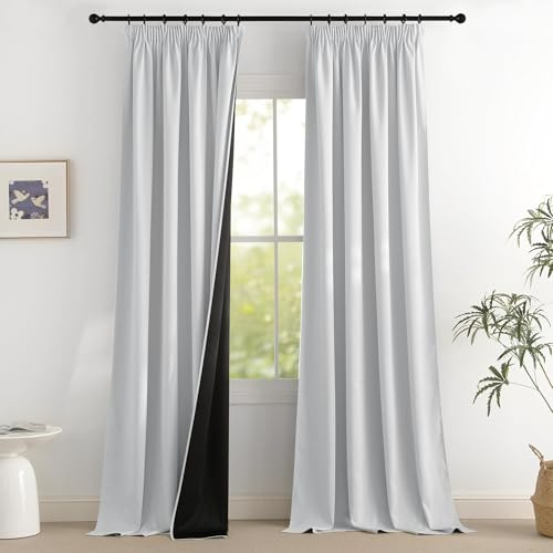 PONY DANCE Termiska interiörgardiner mörkläggningsgardiner 100 % för vardagsrum eleganta gardiner med tejp för vardagsrum 2 stycken B 140 x H 245 cm, gråvit