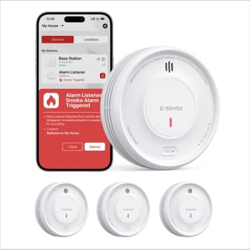 X-Sense Détecteur de Fumée Connecté pour la Maison, Alarme Incendie avec Pile Remplaçable, Durée de Vie de 10 Ans, Fonction Application, Mode Nuit, XS0E-iR, Lot de 3