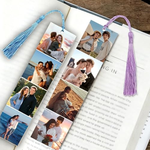 Marque Page Personnalisable,Marque Page Livre Personnalisable en Métal Photos,Impression Recto Verso,Pompon Multicolore,pour Amoureux des livres, Anniversaire,Cérémonie de Remise Des Diplômes.