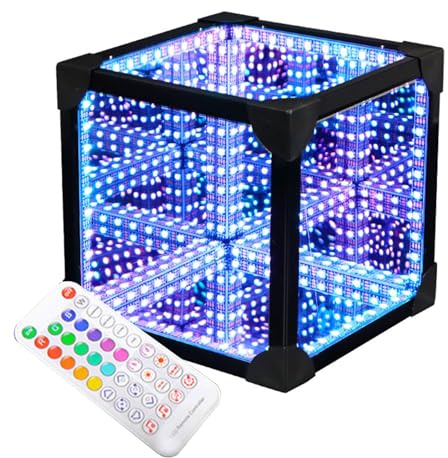 Luz de Túnel Espejo Infinito, Cubo Nocturno con Colores Rgb, Luz de Noche con Control Remoto y App, Lámpara de Mesa Reactiva Al Sonido, Para Sala de Estar y Dormitorio 15 * 15 * 15CM