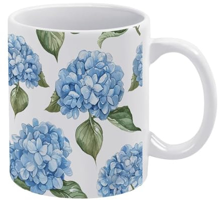 STVNKML Blue Hydrangea Pattern Ceramic Coffee Mug 12oz Coffee Cup with Handle Smooth Rim Design for Enhanced Drinking Experience, Ideal for Home, Office & Cafe Use, Microwave & Dishwasher Safe