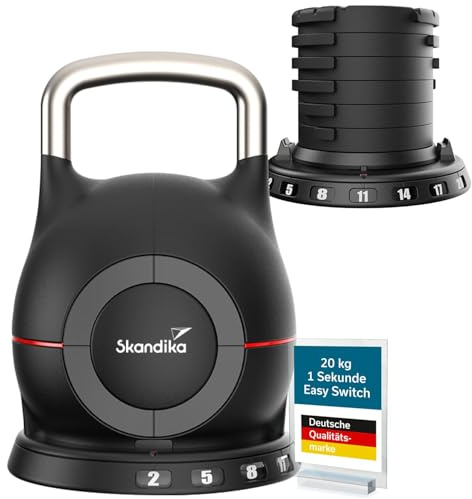 Skandika Kettlebell Paino | Haltère réglable, 7 niveaux, 2 à 20 kg, conception tout-en-un, changement rapide des poids, compact | Haltère Sphérique pour la maison, la salle de sport, le fitness