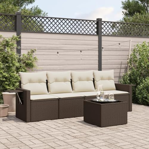 JHQHSM Set di 5 divani da giardino con cuscino in polyrattan, in rattan sintetico, con contenitore e sacchetto impermeabile, ripiani pieghevoli, design modulare