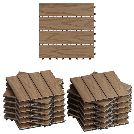 WOLTU 22x Suelo de WPC Baldosas de Madera Exterior para Porche Patios Jardin, 30 x 30 cm 2m² Suelo de Exterior Compuesta Azulejos Baldosas de WPC para Terraza Marrón