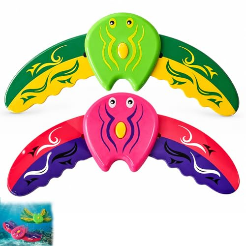 2 Pcs Kids Underwater Gliders Stingray Devil Fish Diving Pool Toys, Adjustable Fins Self-propelled Water Games, Swimming Diving Pool Toys Fun Water Games for Kids and Adult (Red and Green)