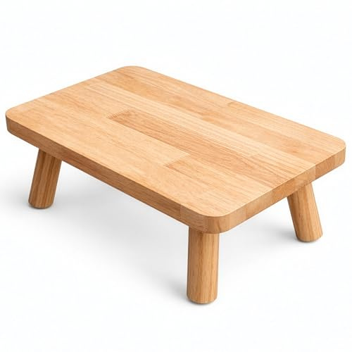 EVERGOODS Small Wooden Stool for Kids and Adults – Pine Wood Step Stool, Plant Stand, Foot Rest and Side Table for Bedroom, Kitchen, Bathroom, Entryway, 34×24×16cm