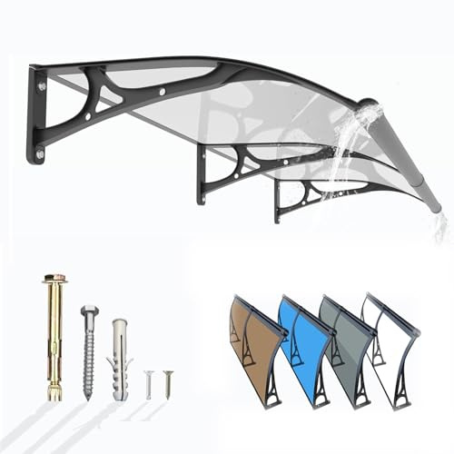 152 cm polykarbonat dörrmarkis baldakin – snyggt UV/regn/snöskydd för entré och fönster – hållbar utomhus uteplats markis – grå design (24 x 48)