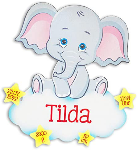 LAUBLUST Schlummerlicht Elefant - Personalisiertes Baby-Geschenk zur Geburt & Taufe - LED Hintergrund-Beleuchtung
