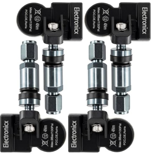 4 x RDKS TPMS däcktryckssensor däcktryckskontrollsystem metallventil DarkGrey passar kompatibla med Grand Voyager