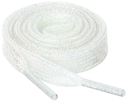 sourcing map Glitter Shiny Metallic Sparkling Shimmery Flat Sneakers Shoelace Shoe Laces Strings 110cm/43.31 White