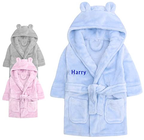 Varsany Personalised Baby Shower Robe Dressing Gown Gift Newborn Baby Clothes Boy Girl Bath Robe Pink/Blue/Grey Gifts Teddy Ears Embroidery Rhinestone 0-24 Months