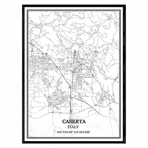 Caserta Italien karta väggkonst canvas tryck affisch konstverk utan ram modernt svartvitt kort souvenir present heminredning 28 x 36 cm